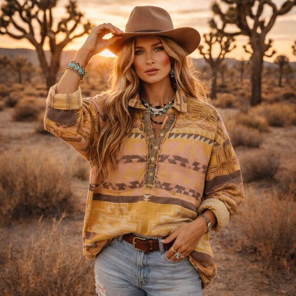 Free People Sweaters - Free People Southwest Aztec Pullover Jacket Western Boho Ranch Shacket L